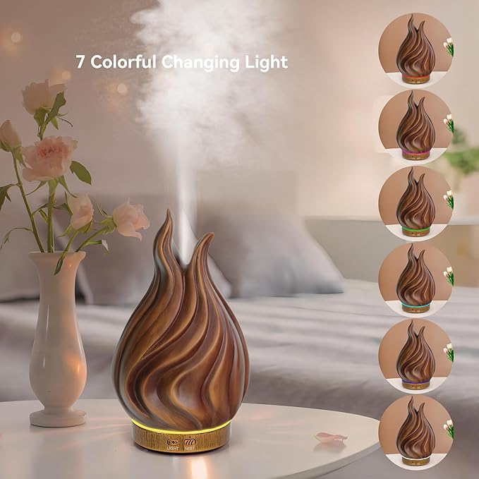 200ml Essential Oil Diffuser for Home, Wood Grain Cover Aromatherapy Diffuser, Cool Mist Humidifier with Safe Auto Shut-Off and 2 Mist Modes & 7 Color LED Night Lights for Office Room (VASE02)