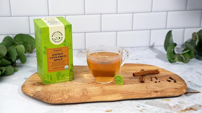 Worldwide Botanicals Sweet Cinnamon Spice Herbal Tea, 25 Tea Bags - Organic, Caffeine Free, Kosher, Naturally Sweet, 50% More Herbs (Pack of 2)