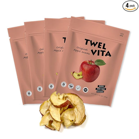 TwelVita Natural Baked Fuji Apple Crisps, Vegan Snacks, Clean Label, Non-GMO, Gluten-Free, 1.76 oz ea, Pack of 4