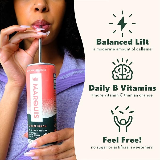 Marquis - Natural Energy Drink - Lemon Lavender - Sugar Free - 0 Calories - 100mg of Organic Plant Based Caffeine - Yerba Mate - Green Tea - Vitamin C & B Vitamins - Vegan - 12 oz Cans - 12 Pack