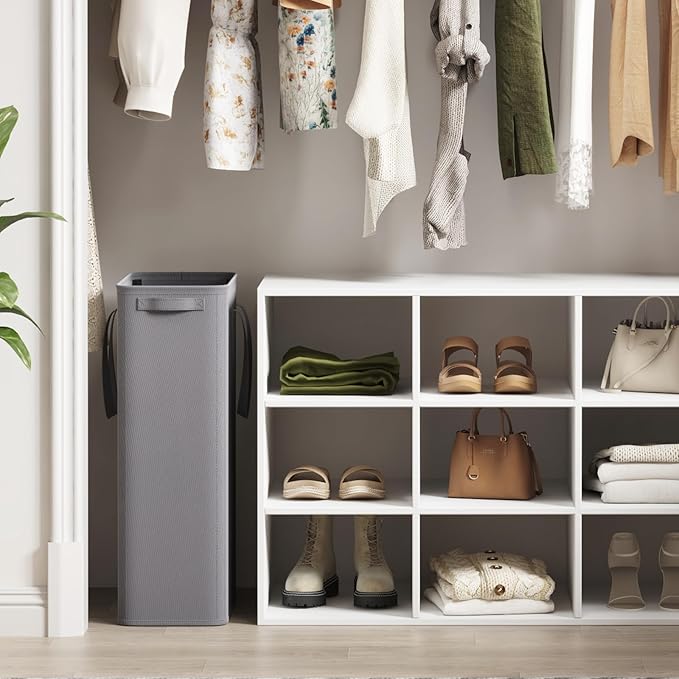 Lifewit 2 Pack Slim Laundry Hamper, Collapsible Narrow Laundry Basket, Small Tall Dirty Clothes Hampers with Handles for Bathroom Bedroom College Dorm, Grey, 65L