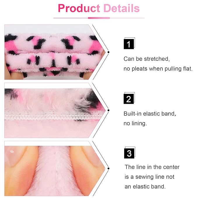 VELSCRUN 6 Pack Spa Headband, Makeup Headband, Face Wash Headbands, Skincare Headbands, Pink Leopard Sponge Hair Band Bow Tie Spa Head Band for Washing Face Wristband Set Hair Accessories for Women