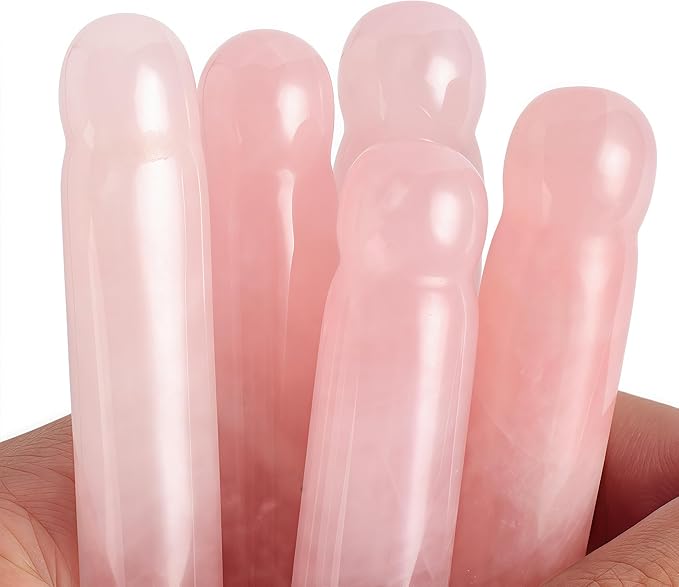 LZLRUN Rose Quartz Jade Roller Real Jade Gua Sha Board Mushroom Massager Face Lifting Tool Facial Guasha Massage Tool (Pen Shape)