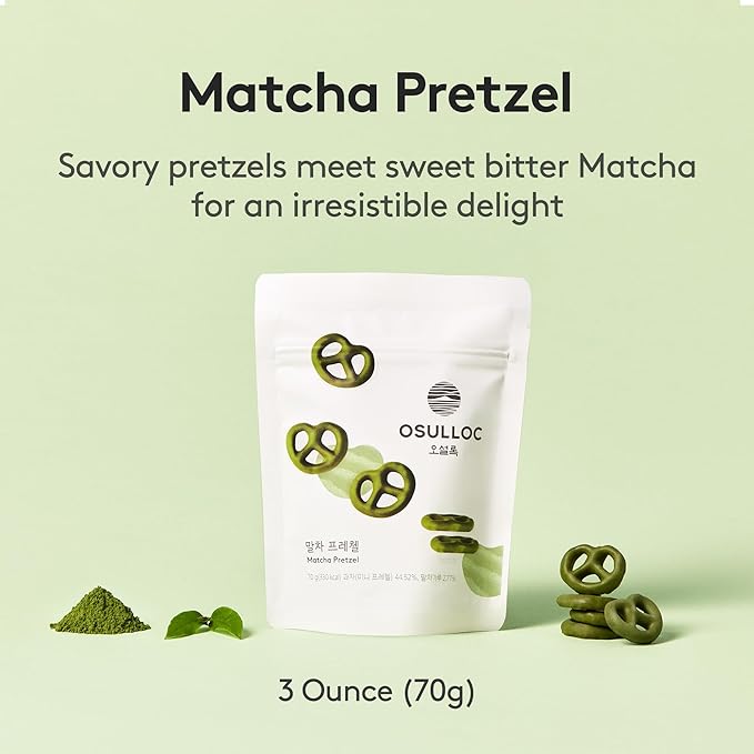 OSULLOC Matcha Pretzel (2.46 oz, 70g), Korean Matcha Flavored Snacks | Asian Snacks, Premium Tea Snacks from Jeju island