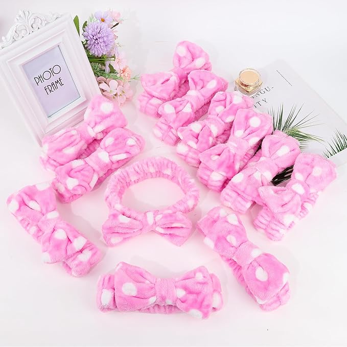 Casoty 12 Pcs Skincare Headbands, Spa Headband for Washing Face, Soft Coral Fleece Headbands for Makeup, Bow Hair Band, Make Up Accessoriesfor Face Washing Shower Skin Care Yoga