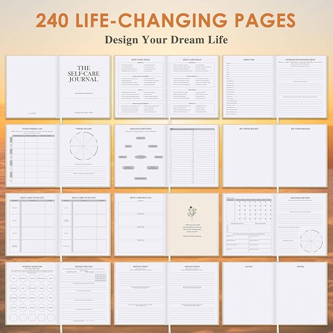 Lanpn Self Care Journal for Women, Self Love Guided Journals with Prompts, Daily Reflection Wellness & Gratitude Planner, 5 Minute Mental Health Notebook, Mindfulness Mood Log, 240 Pages, Beige