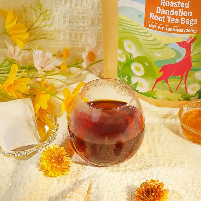 WT WEETEE Roasted Dandelion Root Tea Bags, 100 Count Dandelion Tea with Light Earthy & Roasted Aroma, Natural Caffeine Free Herbal Tea, Coffee Alternatives