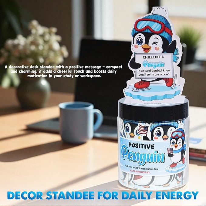 Positive Penguin Jar – 60 Daily Affirmation Cards with Standee | Cute Motivational Gift for Coworkers, Friends, Teachers, Women | Desk Decor, Just Because Gift, Emotional Support Penguin