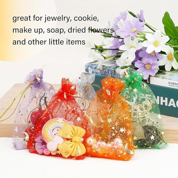 100 Pcs Mixed Colors Organza Gift Bags Small Jewelry Pouches Wedding Jewelry Bag 2x3 Inch Favour bags Lavender Bag for Wedding Birthday Party Christmas Candy Mesh Bags