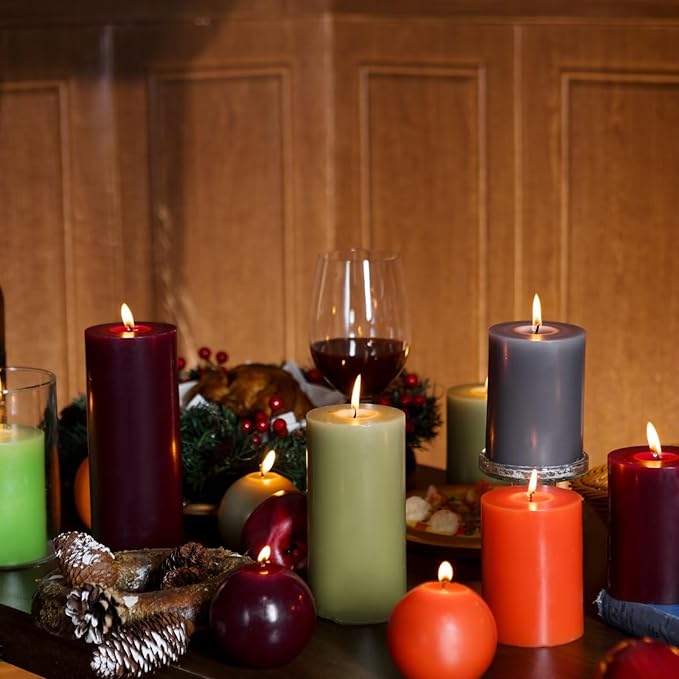 MOZEAL 3" x 6" Hand-Poured Unscented Candle, Dripless Pillar Candle Set of 3, Long Lasting Burning,Approx 120 Hours Burn Time, Rustic Country Style, for Romantic Dinners, Valentine's Elegance,Burgundy