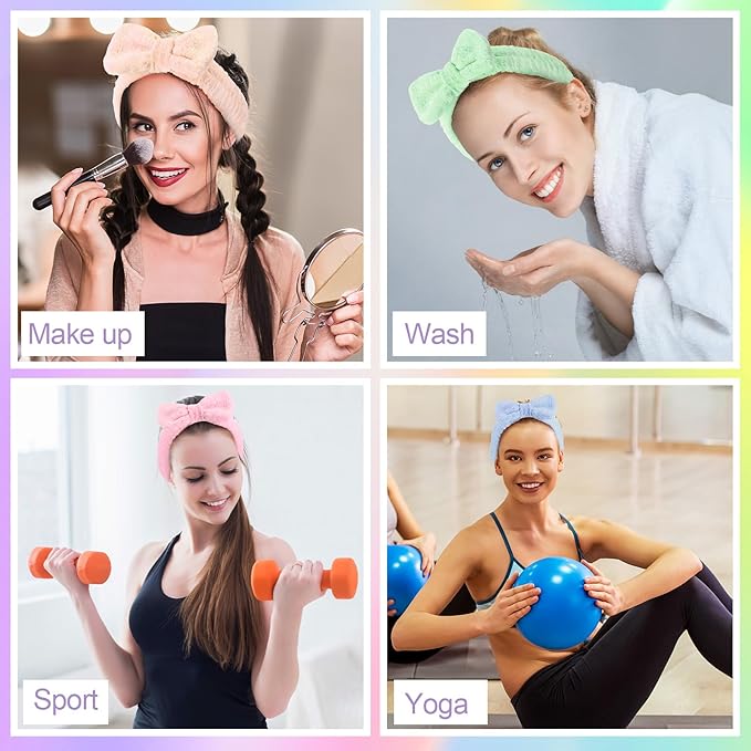 WILLBOND 48 Pieces Pastel Spa Headband Bulk Flannel Bow Hair Band Fluffy Plush Facial Makeup Headband for Women Washing Face Spa Shower Cleansing