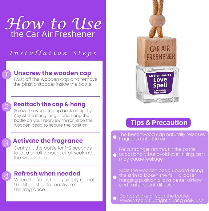 Car Air Freshener Hanging Diffuser – Long-Lasting Essential Oil Scent (Up to 60 Days) – Non-Toxic & Eco-Friendly – 2-Pack Auto Fresheners Made in USA