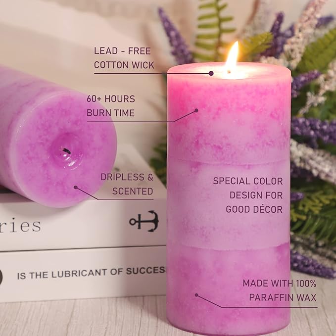 3x6 Large Candle Lavender Scented 3 Pack Pillar Votive Candles Pink Decorative Clean Burning Candles Birthday Gift for Her Wedding Party Decor Mothers Day Gifts Set