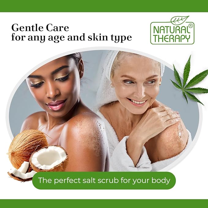 Natural Therapy Hemp & Coconut Salt Scrub – Exfoliating Body Scrub for Women – Moisturizing and Nourishing Skin – with Pure Oils and Dead Sea Minerals (23.28 Oz)