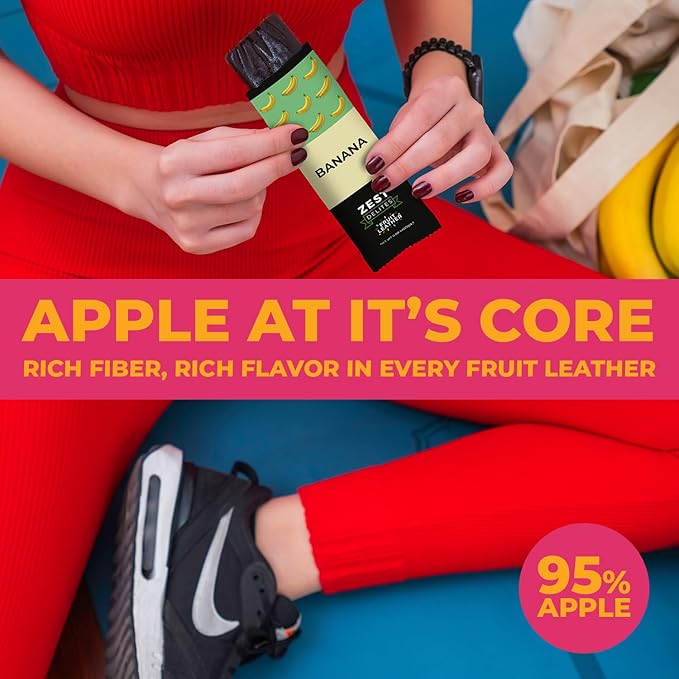 Dried Fruit Bars by Zest Delites, Fruit Leather Snacks, Healthy Snacks Pack for Adults & Kids, Lavashak, Vegan, Apple-Based Banana Strips, 0.88 oz x 10