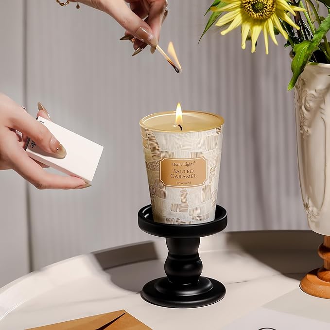 HomeLights Soy Wax Candles for Home Scented, 1-Wick Candles in Salted Caramel Scented, Rustic Modern Aromatherapy Candles Gift for Parties, Relaxing, 6.7oz