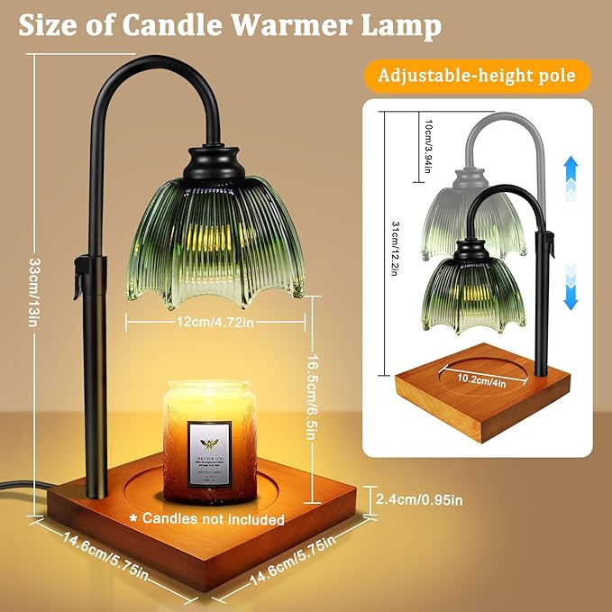 YGS-Tech Candle Warmer Lamp with Timer and Dimmer, Height Adjustable Candle Warmer Lamp for Scented Jar Candles, Birthday Gifts for Women Mom, House Warming Gifts New Home Decor