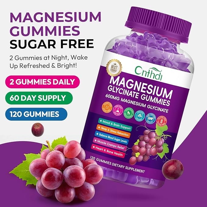 Magnesium Glycinate Gummies 600mg, Sugar Free Chewable Magnesium Gummies with Black Currant for Men & Women, Supports Evening Routine & Inner Balance, No Melatonin, Vegan, 60 Days Supply