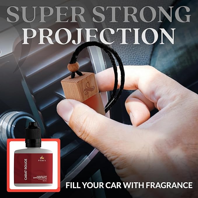 Carat Rouge Car Air Fresheners Gift Set | Luxury Perfume-Inspired Car Air Freshener for Women | Strong and Sophisticated Car Scents for Women | Refillable Essential Oil Infused Car Cologne by Perfa