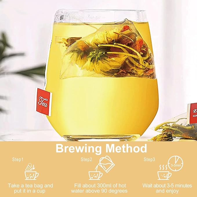 Chrysanthemum Cassia Seed & Burdock Goji Berry Tea, Kidneys & Liver Health Tea Bags, Liver Cleanse & Detox Chinese Herbal Tea, Vegan, Sugar-Free & Caffeine-Free (250g/10g x25pcs)