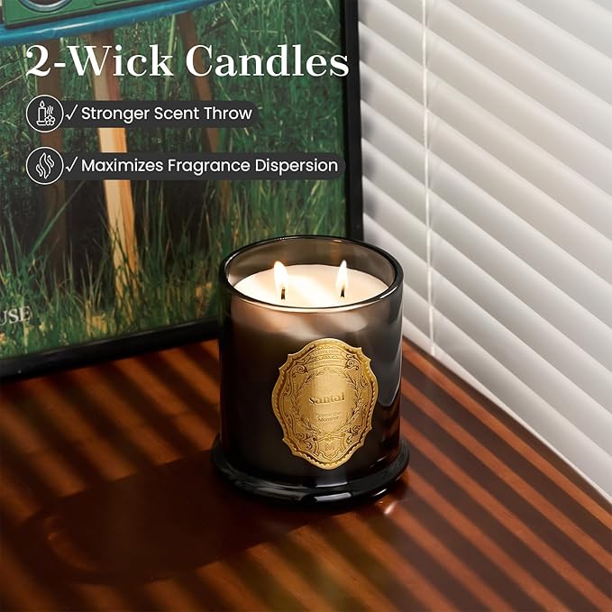 M&SENSE Santal Candles for Home Scented, 2 Wick 12.7oz Soy Wax Candles Non Toxic,70 Hours Long Burning,Luxury Candles Gift for Stress Relief, Meditation, Yoga