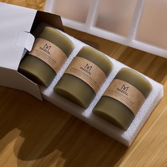 MOZEAL 3" x 8" Hand-Poured Unscented Large Candle, Smokeless Rustic Pillar Candle Set of 2, Slow Burn, No Drip, Approx 150 Hours Burning, Wedding, Dinner, Easter and Home Decorative, Tall Sage Candle
