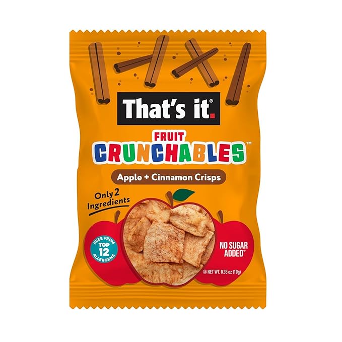 That’s it. Fruit Crunchables Apple + Cinnamon Crisps, 15-Pack – 100% Plant-Based Fruit Snacks for Kids, Non-GMO, Gluten-Free, No Added Sugar, Allergen-Free, Healthy Lunchbox Snack for Kids & Adults