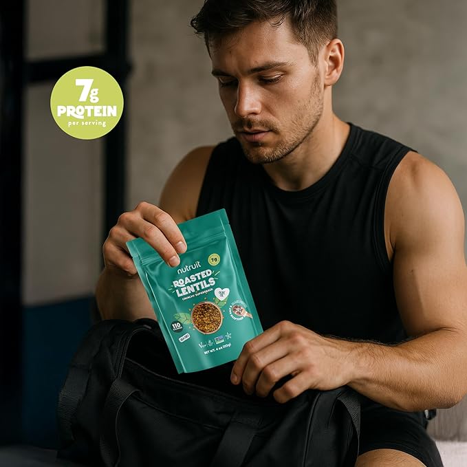 Nutruit Roasted Lentil Snacks - Tasty Snack Box with Vegan, Gluten Free, Non-GMO, High Protein, Low Calorie, Healthy On-The-Go Low Calorie Lentils Snacks - 4oz Packs (8-Pack Box) (8 Pack, Himalayan Salt & Black Pepper)