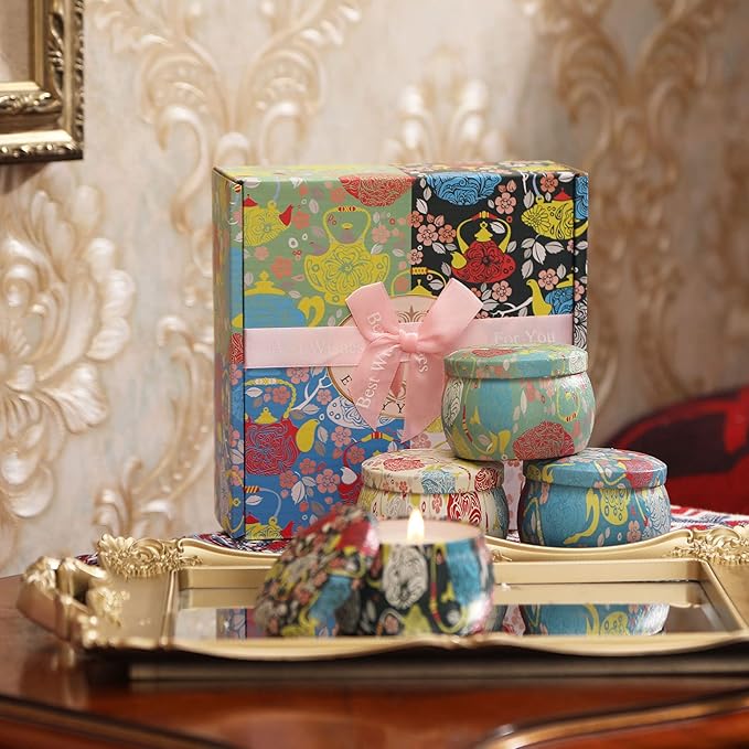 Scented Candles Gift Sets, Soy Wax 4.4 oz Portable Travel Tin Candles Women Birthday Gift Stress Relief Sweet Fragrance Home Aromatherapy Candle Set 4 Pack