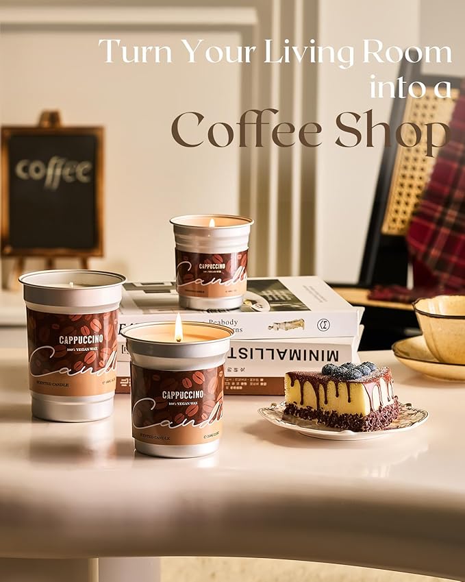 M&SENSE Cappuccino Coffee Scented Candles, Soy Wax 7oz 42 Hours Long Lasting Clean Burn, Small Fall Candle for Kitchen, Holiday Aromatherapy Gifts for Coffee Lovers, Cozy Winter Home Decor