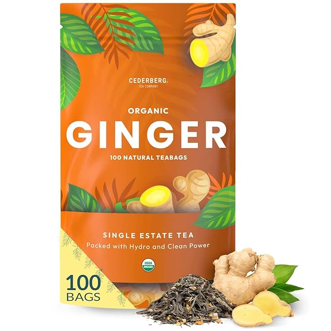 Organic Ginger Tea — 100 Tea Bags | Organic Herbal Tea From Single Origin | Eco-Friendly | Non-GMO Caffeine Free | Cederberg Tea Company.