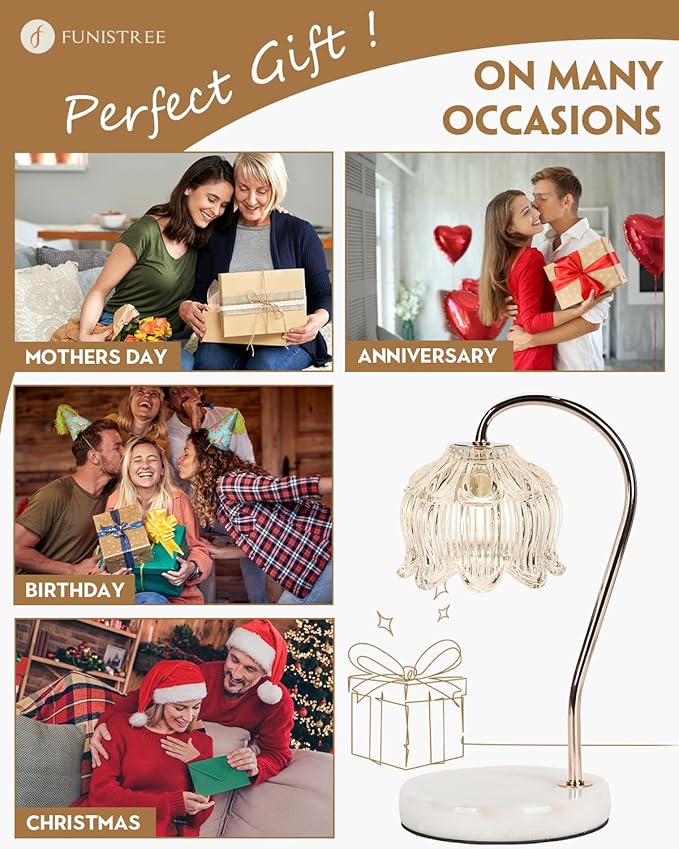 Candle Warmer Lamp with Timer & Dimmable, Height Adjustable Christmas Candle Warming Lamp Gift, Birthday Gifts for Women Mom, House Warming Gifts New Home Marble Base Wax Melt Warmer for Jar Candles