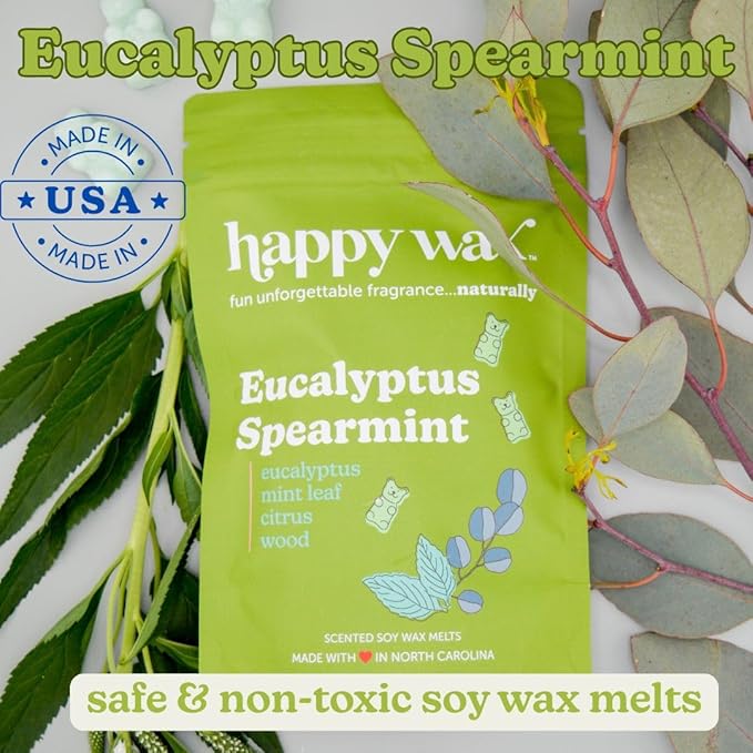 Happy Wax Clean Mix Collection Scented Natural Soy Wax Melts – 6 Total Oz. of Scented Wax Melts, Collection Includes Eucalyptus Spearmint, Lemon Verbena, and Calming Lavender