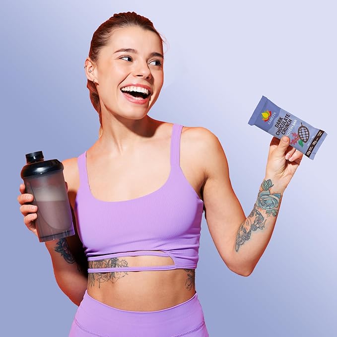 Amrita Nut Free Dark Chocolate Quinoa Vegan Protein Bars (12 Count) | 12g Plant-Based Protein Bar | Peanut Free, Gluten Free, and Dairy Free | Low Sugar, High Fiber, Healthy School-Safe Snacks