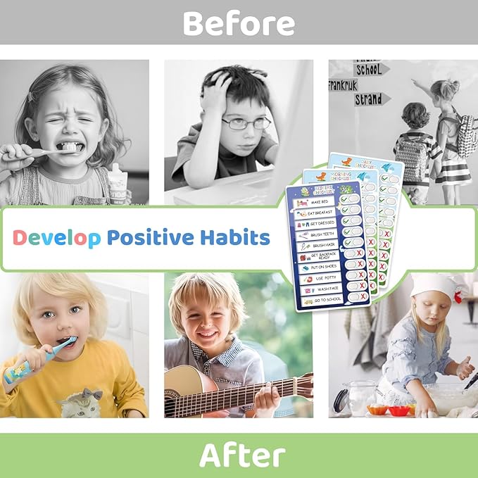 3 in 1 Bedtime/Morning/Daily Routine Chart for Kids, Magnetic Chore Chart for Kids with Cute Chore Stickers, Visual Schedule for Kids with Autism, Cute to Do List Checklist for Kids