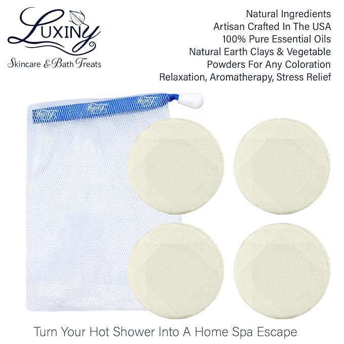 Shower Bombs Aromatherapy in Your Shower, American Made by Luxiny, Shower Steamer Tablets Melt to Release a Fragrant Vapor for Natural Stress Relief – Pack of 4 XL Steamers (Lemon Drop)