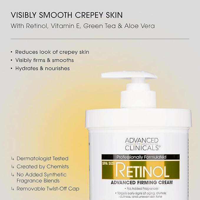 Advanced Clinicals Retinol Body Lotion & Face Moisturizer | Visible Anti Aging Skin Care Retinol Body Cream For Women & Men Targets Look Of Fine Lines, Wrinkles, & Crepe Looking Dry Skin, 16 Ounce