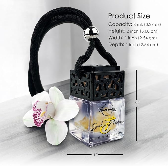 Innergy Solar Plexus Chakra Crystal Infused Car Air Freshener - Portable 8 ml. Hanging Essential Oil Diffuser for Vehicle, Long-Lasting Fragrance, Eco-Friendly Design, Freshness On The Go!