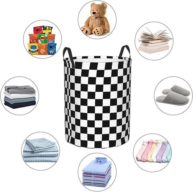 Laundry Basket Black And White Checkered Collapsible,63L Dirty Clothes Basket Durable Lightweight Hamper With Handles Ideal For Clothes,Toys Home Organization size19.6"L x 15.7"W