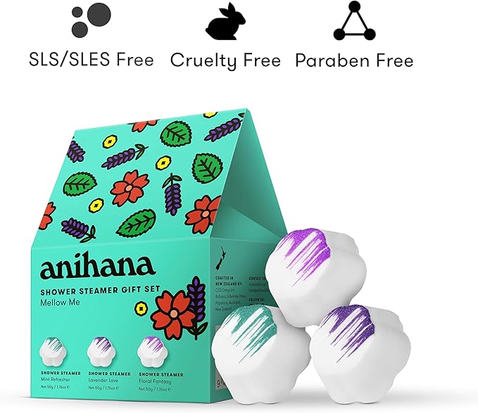 ANIHANA Shower Steamers 3 Pack Gift Set with Essential Oils Paraben Free Mint Refresher, Lavender Love, Floral Fantasy, 1.76 oz Each
