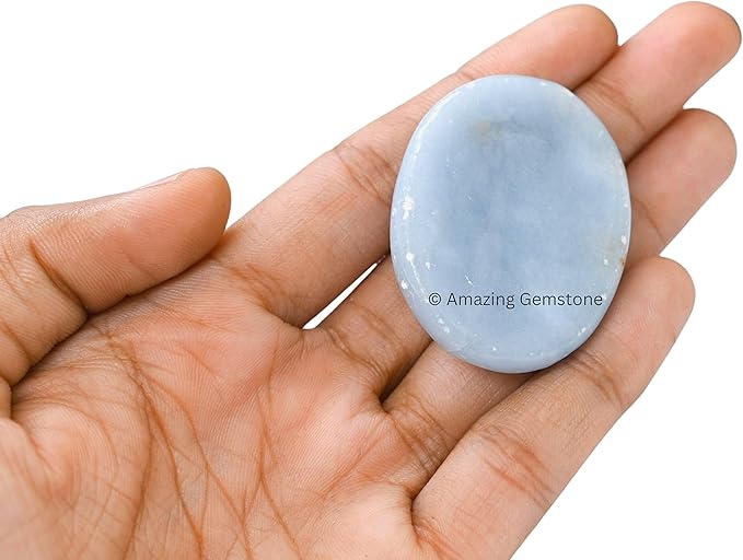 Amazing Gemstone Angelite Worry Stone Crystals & Healing Stones - Worry Stones for Stress Relief Gifts - Piedra Crystal Fidget for Meditation, Relaxation - Unique Stocking Stuffers and Gifts