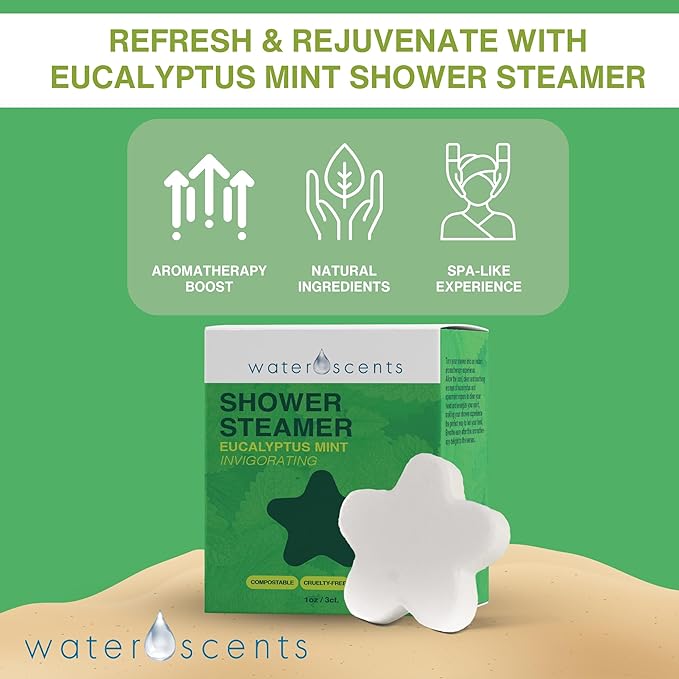 Eucalyptus Shower Steamer Mist – Aromatherapy Flower Fizzy with Spearmint Essential Oils – Vegan, Natural, & Handmade in USA | 6-Packs