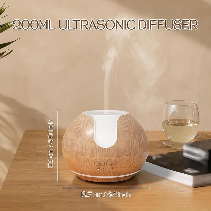 2 Pack Essential Oil Diffuser, ARVIDSSON 200ml Oil Diffusers for Home, Aromatherapy Diffuser with Mood Light, Ultrasonic Diffuser for Essential Oils, Gift for Women - Wood Grain