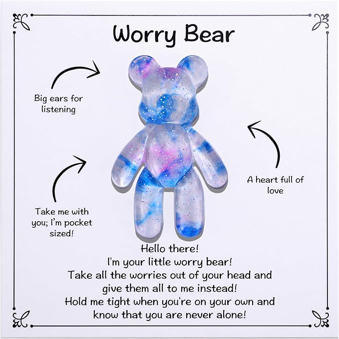 Pocket Bear Hug, Anxiety Relief Gifts for Men Women, Mental Health Positivity Gift for Anxious Friend, Stress Relief Gifts for Her, Comforting Gift for Son Daughter Back to School, Light Blue