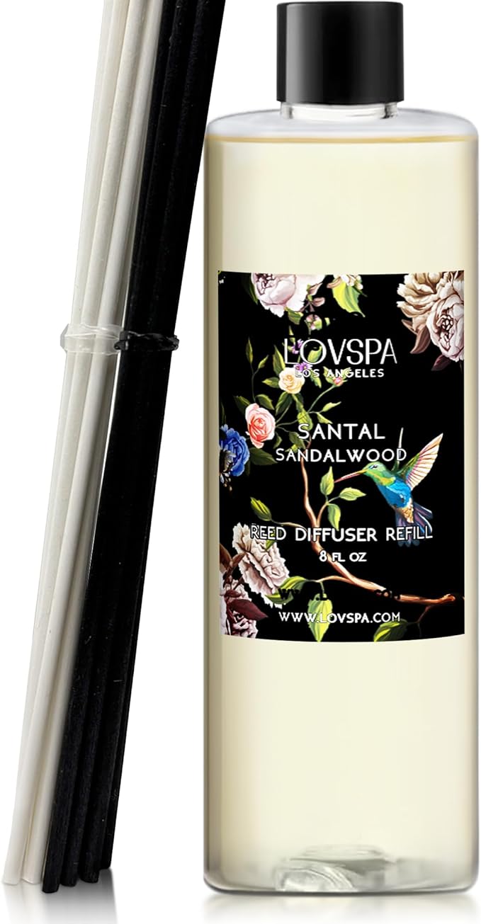 LOVSPA Santal Sandalwood Diffuser Oil - Essential Oils for Diffuser Refill & Air Freshener Room Spray - Long-Lasting & Natural Home Fragrance, Scented Oil for Diffusers, USA Made, 8 oz