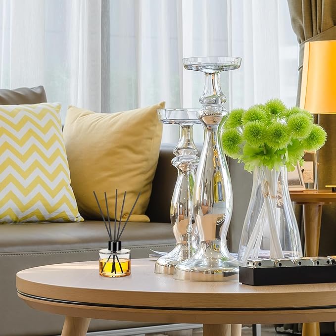 Chunful 10 Sets Reed Diffuser Bottle Empty Refillable Fragrance Glass Diffuser Bottles 100ml Round Glass Jars with Black Caps and Rattan Sticks for Living Room Home Replacement Fragrance DIY Decor