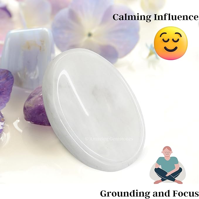 Amazing Gemstone Snow Quartz Worry Stone Crystals and Healing Stones - Worry Stones for Stress Relief Gifts - Piedra Crystal Fidget for Meditation - Unique Stocking Stuffers and Birthday Gifts