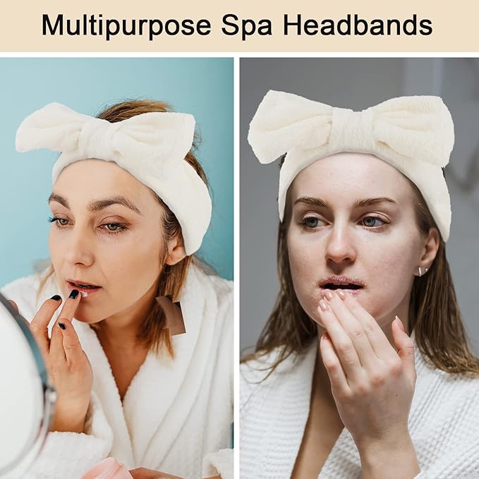 Ondder Spa Headband for Washing Face 8 Pack Beige Skincare Headbands for Women Girls Terry Cloth Cute Bow Head Bands