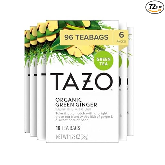 TAZO Organic Green Tea, Green Ginger, 96 Total Tea Bags (16ct - Pack of 6)