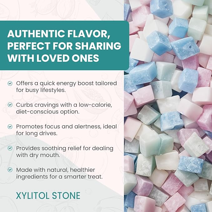 Xylitol Stone Sugar Free Candy - Vegan & Keto Friendly Unique Hard Candy - 100% Natural Flavor Candies - Gluten Free & Non-GMO Breath Freshener Low Calorie Mints - Pack of 2 (Original, Peach)